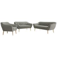 SITZGARNITUR PIRS 3+2+1 - Grau Strukture - Holzbeine - Platinfarben/Buchefarben, Holzwerkstoff/Textil (180/75/74cm) - MKS