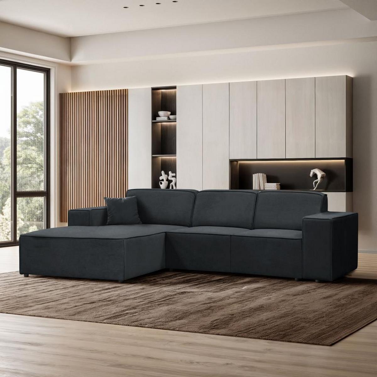 ECKSOFA ohne Schlaffunktion Pedro L dunkelgrau links - Dunkelgrau/Schwarz, Kunststoff/Textil (267/170cm) - Beautysofa