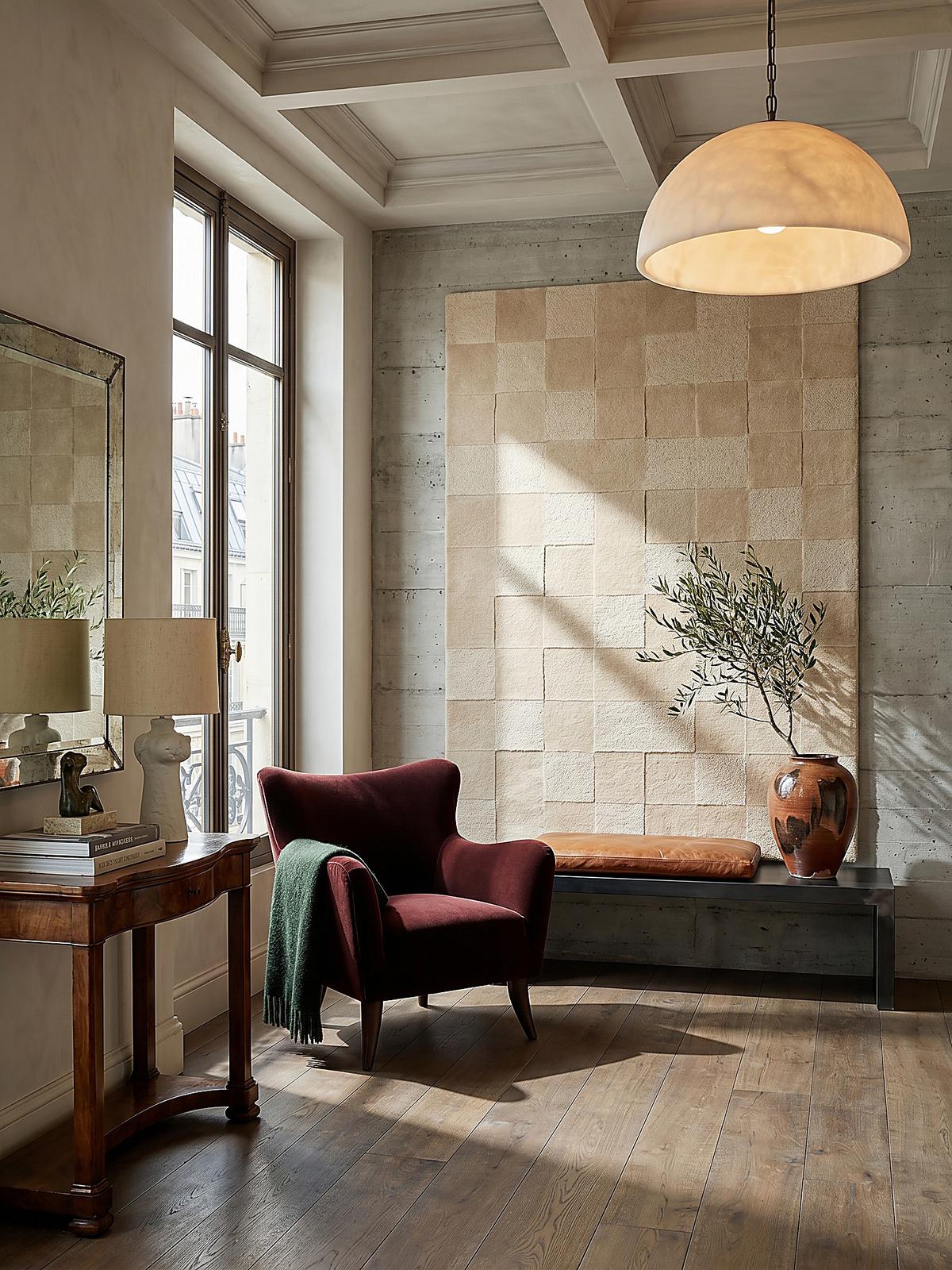 TEPPICH aus Wolle DEBEN in Natur, mit Schachbrettmuster, 120 x 170 cm - Beige, Textil (170/120cm) - KADIMA DESIGN