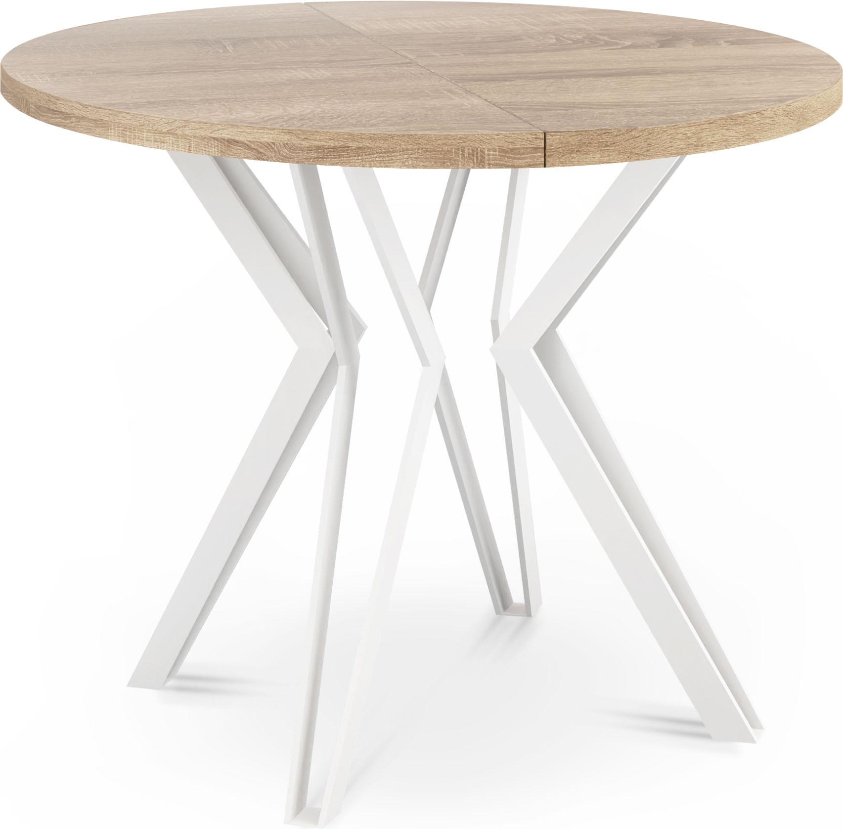 ESSTISCH Austin runder ausziehbarer, Sonoma Eiche 120-200/100/76 cm - Weiß/Sonoma Eiche, Holzwerkstoff/Metall (120/200/76cm) - WFL GROUP