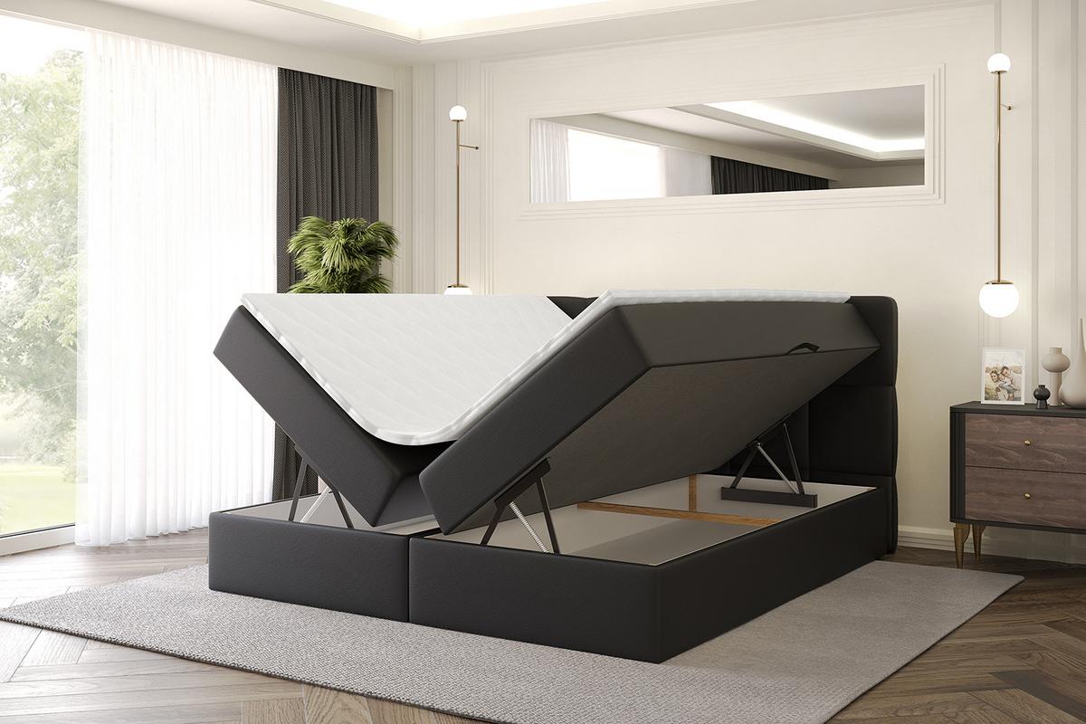 BOXBETT mit Matratze H4 und Lattenrost - LIRO - 200x200 - Schwarz Kunstleder - Schwarz, Holzwerkstoff/Kunststoff (200/200cm) - ALTDECOR