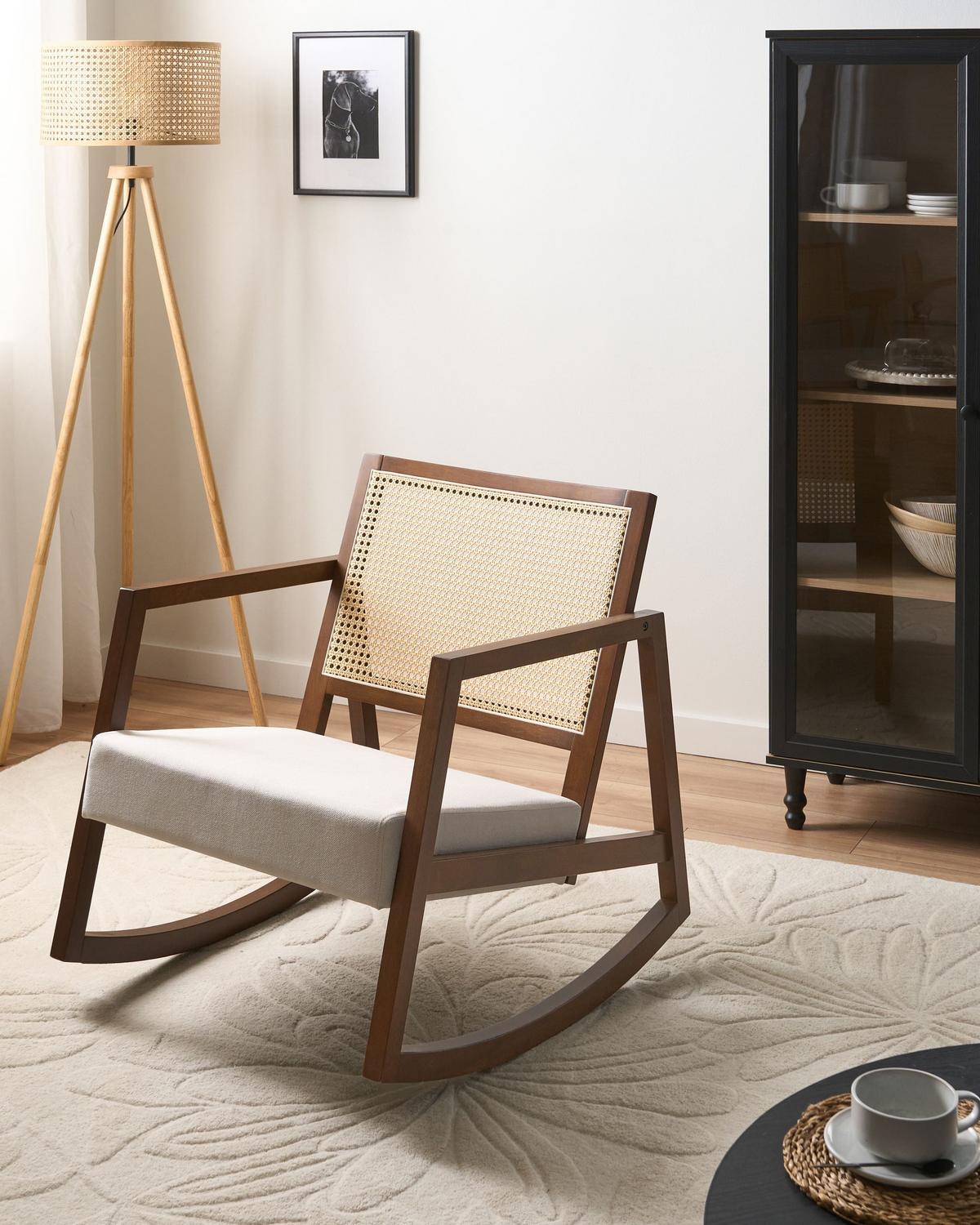 SCHAUKELSESSEL Holz Braun/Hellbeige Leidy - Beige/Braun, Textil (66/75/76cm) - Beliani