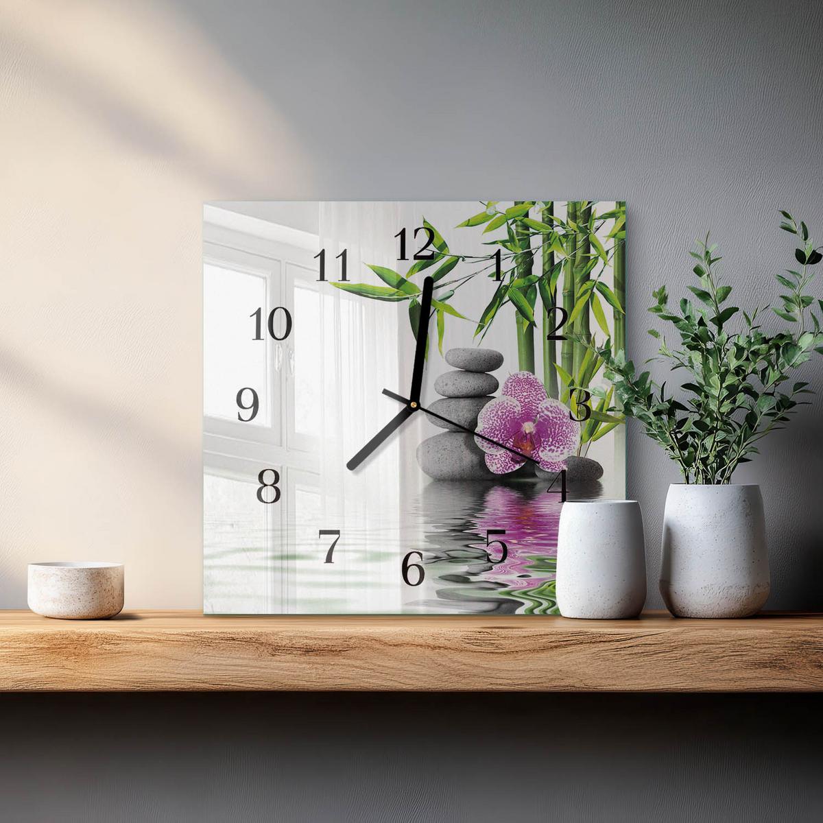 WANDUHR aus Glas 30x30 cm - Orchideensteine - Multicolor, Glas (30/30/0.4cm) - TULUP