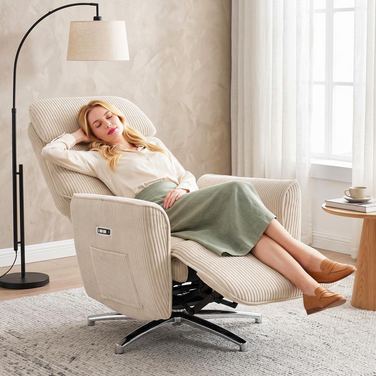 RELAXSESSEL Polyester Cremeweiß - Silberfarben/Creme, Textil/Metall (76/114/87cm) - HOMCOM