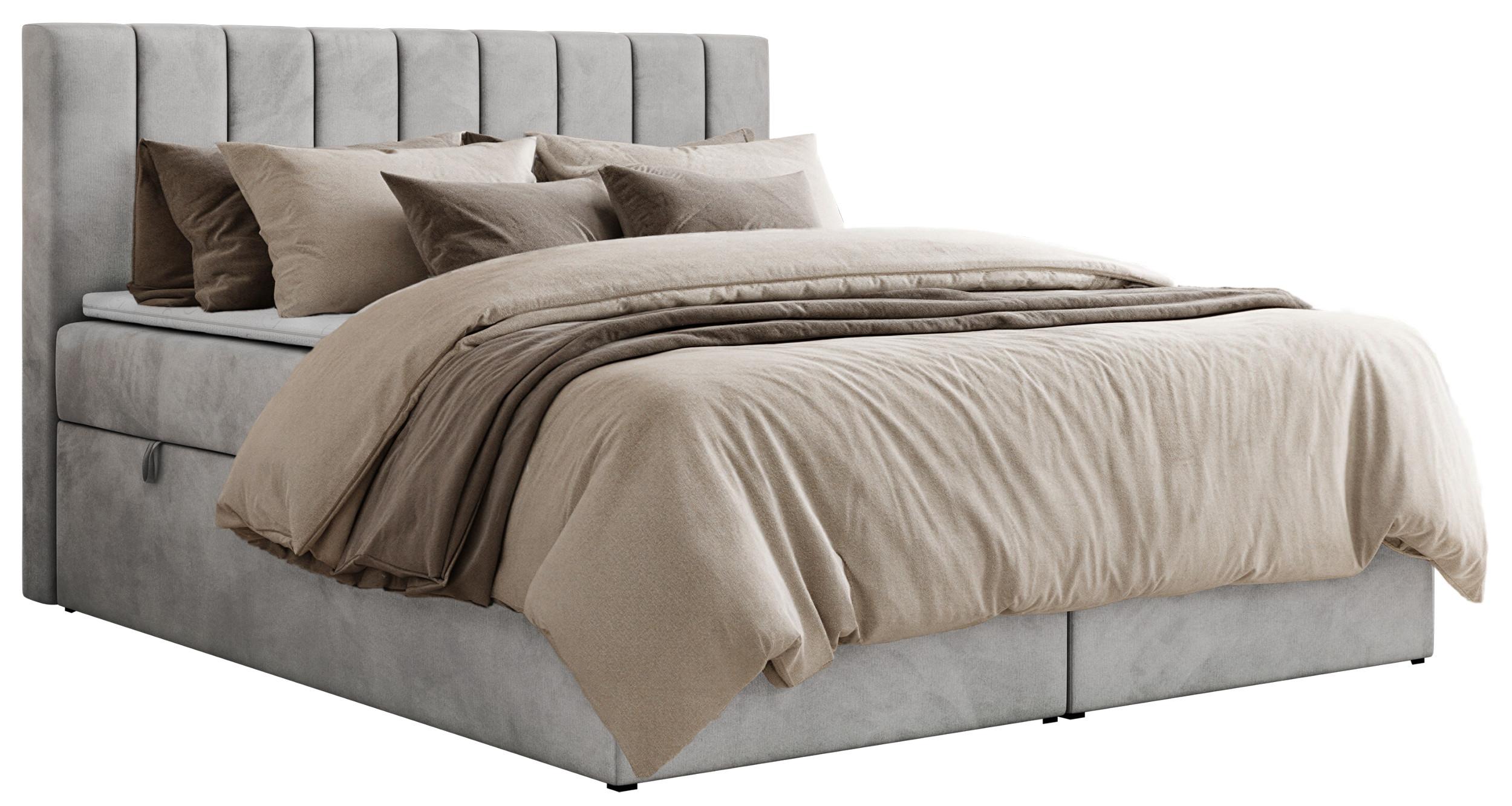 BOXSPRINGBETT ALVER 180/200 - Hellgrau Velvet - H4 - Hellgrau, Textil (180/200cm) - MKS