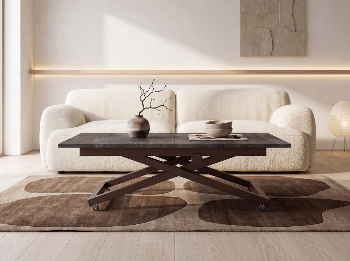COUCHTISCH Axen höhenverstellbar ausziehbar, Beton Dunkelgrau 120-160/80/38-75 cm - Dunkelgrau/Braun, Holzwerkstoff/Metall (80/160/75cm) - WFL GROUP