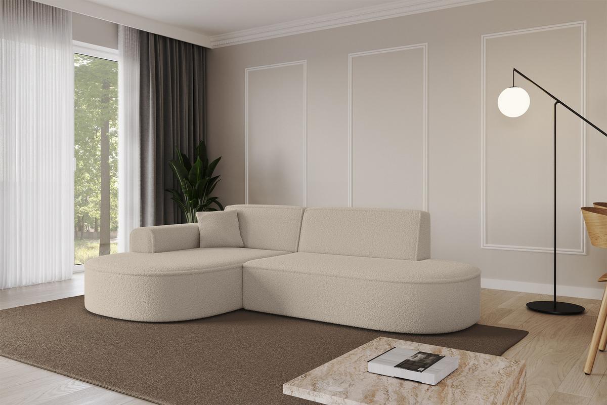 ECKSOFA Ottomane Links MARI-L1 - 243x171x79 cm Dunkelbeige Bouclé - Hellbraun/Schwarz, Holzwerkstoff/Kunststoff (243/171cm) - ALTDECOR