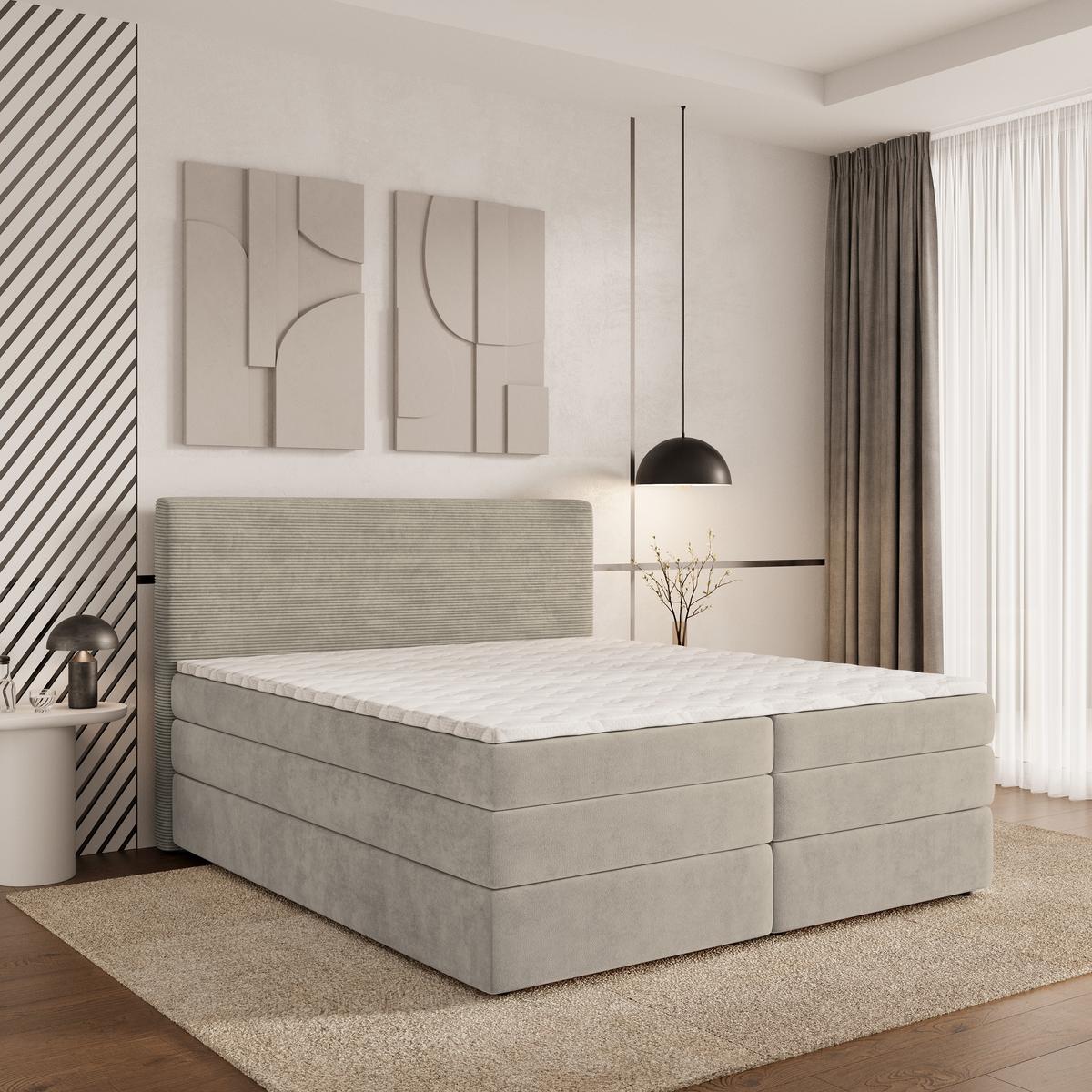 BOXSPRINGBETT MATERN 180x200 cm mit Matratze und Topper - Beige - Beige, Holz (180/200cm) - MASSENO