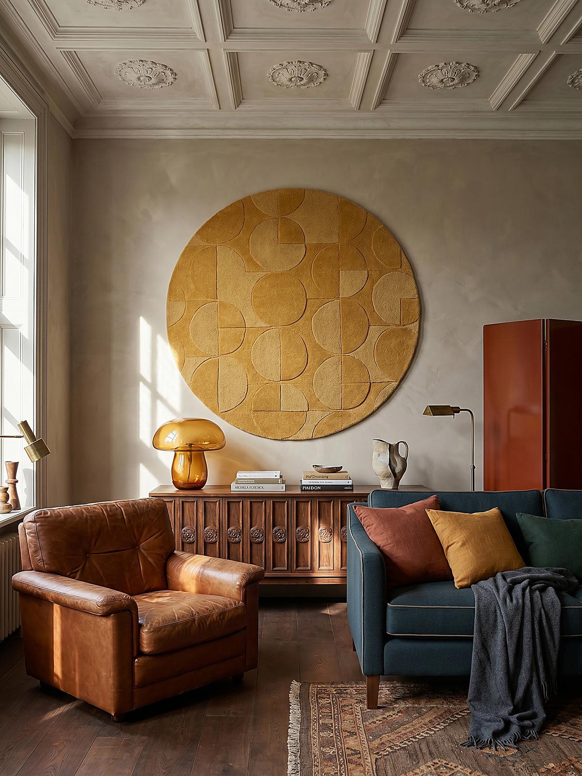 WOLLTEPPICH DEBEN, geometrisch, aus Wolle, Senfgelb, Ø 160 cm - Gelb, Textil (160/160cm) - KADIMA DESIGN