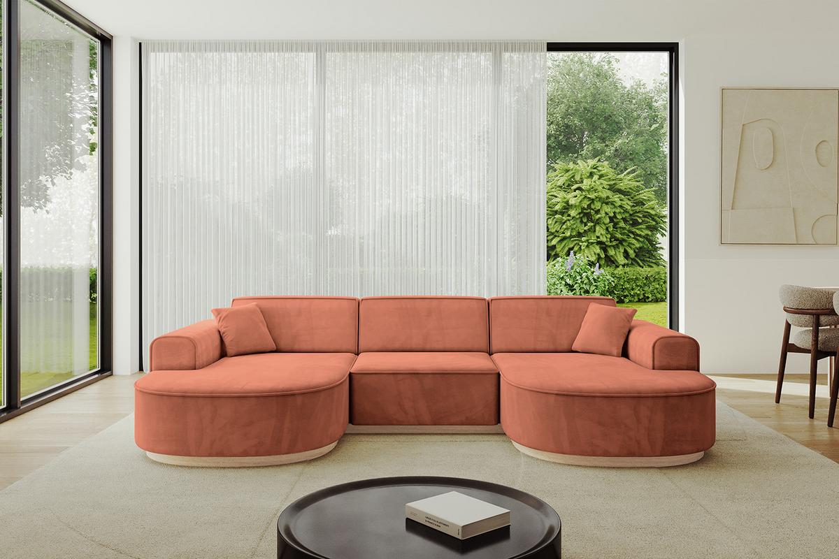 WOHNLANDSCHAFT MARI-U1-v1 - 303x171x83 cm Koralle Velours - Koralle, Holzwerkstoff/Textil (303/83/171cm) - ALTDECOR