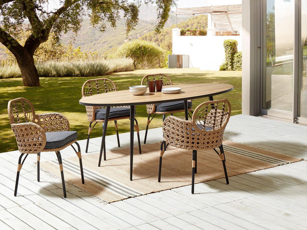 GARTENSTUHL 4er-Set PE Rattan Auflage graphitgrau Pratello - Graphitfarben, Kunststoff (45/84/49cm) - Beliani