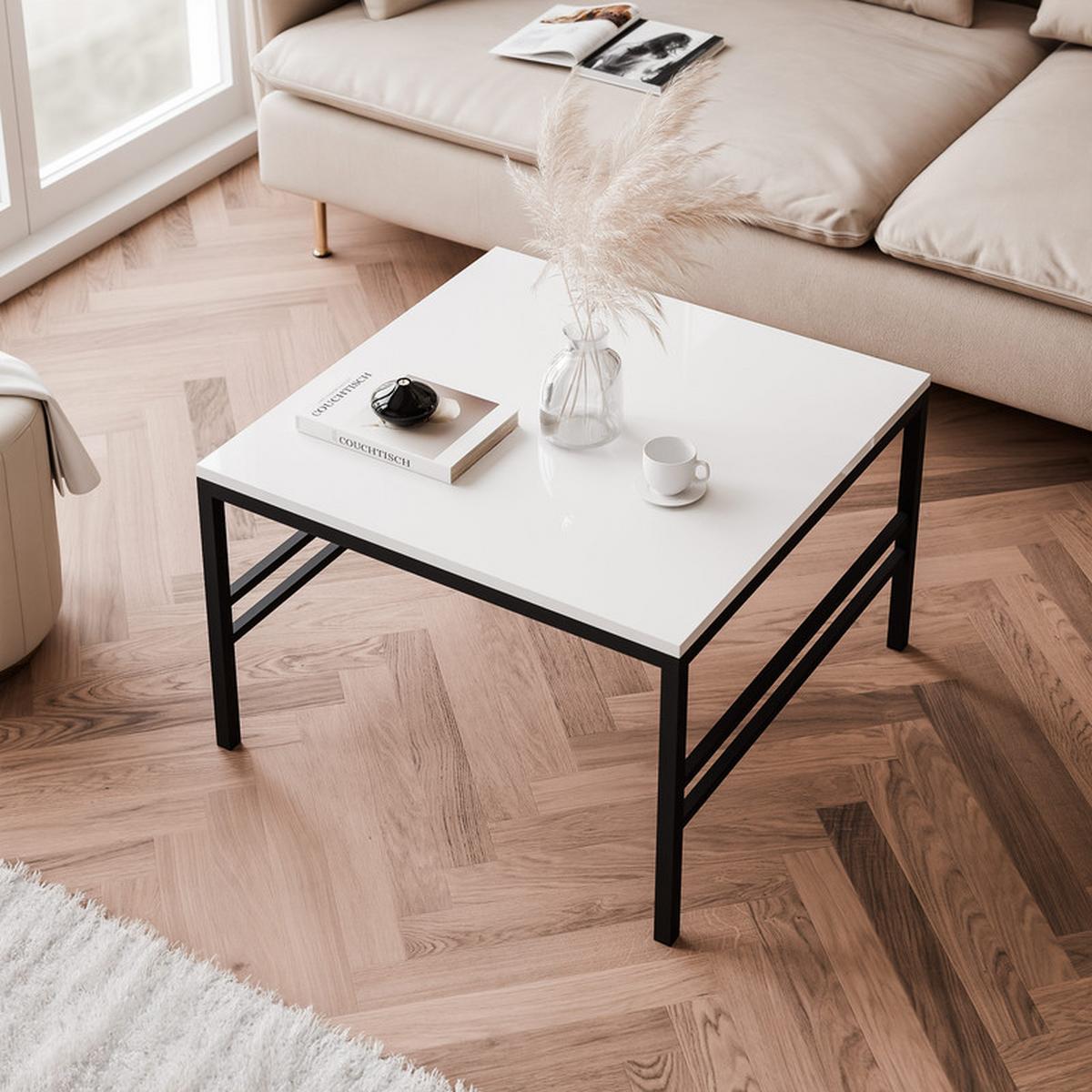 COUCHTISCH FORMA 60/60 cm Quadrat, Schwarz / Weiß Hochglanz - Weiß Hochglanz/Schwarz, Metall (60/60/40cm) - Idohome