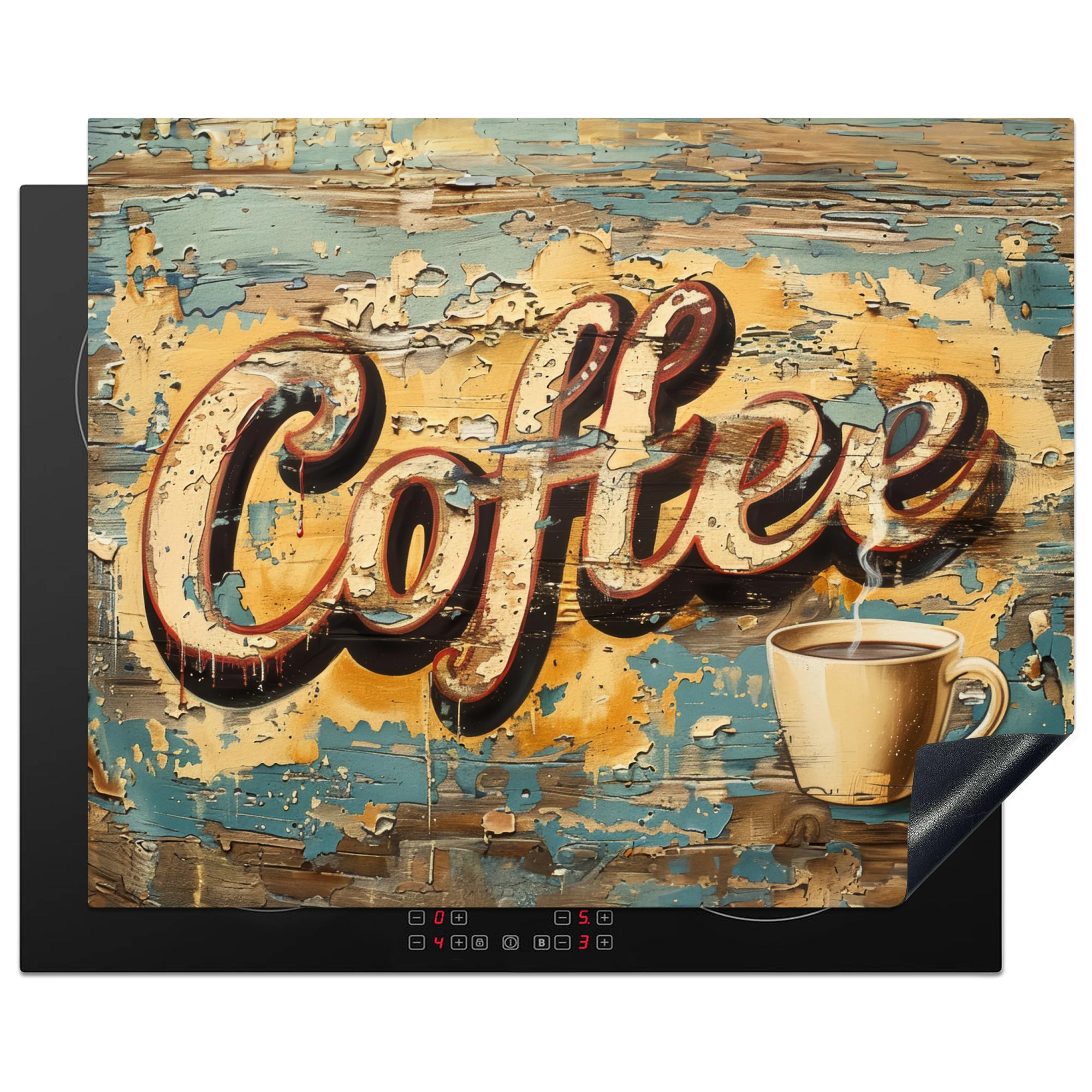 HERDABDECKPLATTE Kaffee - Vintage - Braun - Tasse Herdabdeckung Induktionsfeld 65x52 cm - Teakfarben, Kunststoff (65/52/0.2cm) - MuchoWow
