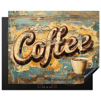 HERDABDECKPLATTE Kaffee - Vintage - Braun - Tasse Herdabdeckung Induktionsfeld 65x52 cm - Teakfarben, Kunststoff (65/52/0.2cm) - MuchoWow