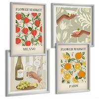 BILDER SET 4er Set - 50x50 cm & 40x60 cm Silberner Rahmen - Blumenwein Mailand Paris - Silberfarben, Kunststoff (50/50cm) - TULUP
