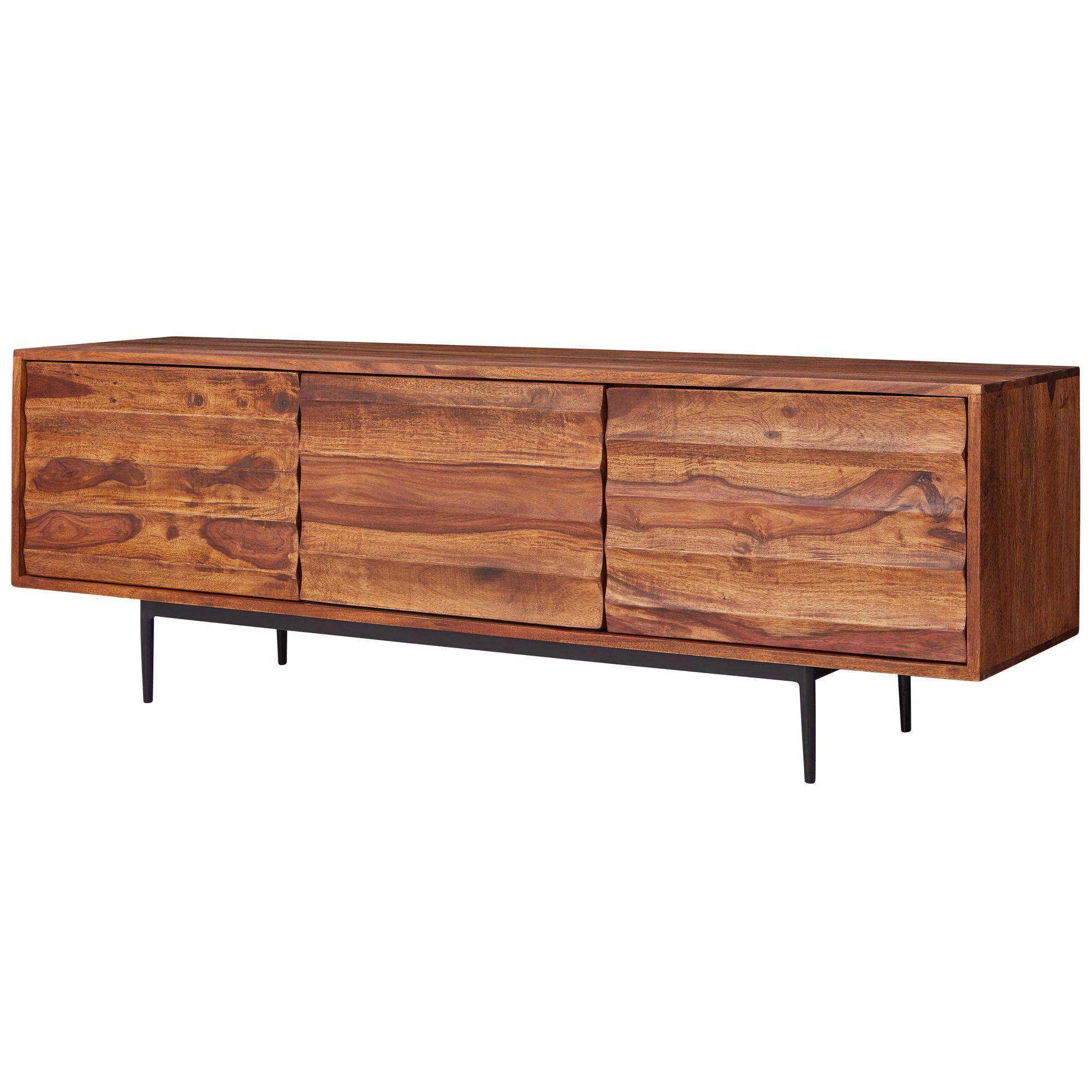 LOWBOARD Massivholz Landhausstil 147x50x38 cm mit 3 Türen - Schwarz/Braun, Holz/Metall (147/50/38cm) - KADIMA DESIGN