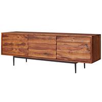LOWBOARD Massivholz Landhausstil 147x50x38 cm mit 3 Türen - Schwarz/Braun, Holz/Metall (147/50/38cm) - KADIMA DESIGN