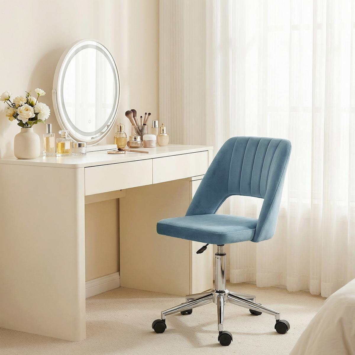 BÜROSTUHL Drehstuhl Jakobsmuschel-Form verstellbar Samtartiges Polyester Blau - Blau/Chromfarben, Textil/Metall (60/91/49cm) - Vinsetto