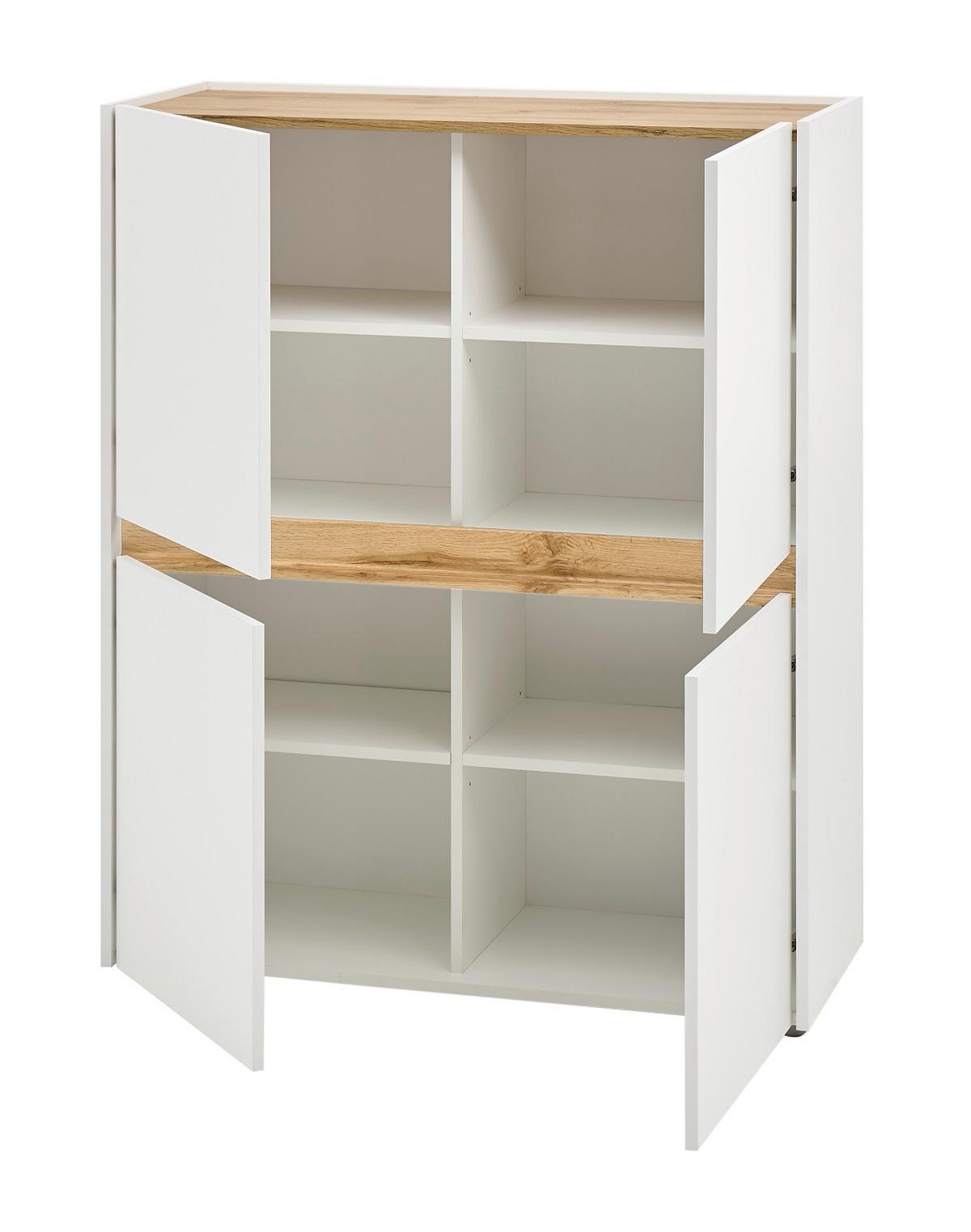 AKTENSCHRANK Weiß matt, Eiche Wotan 100 x 122 cm, Highboard 4-türig mit viel Stauraum - Eichefarben/Eiche Wotan, Holzwerkstoff/Kunststoff (100/122/40cm) - Furn.Design