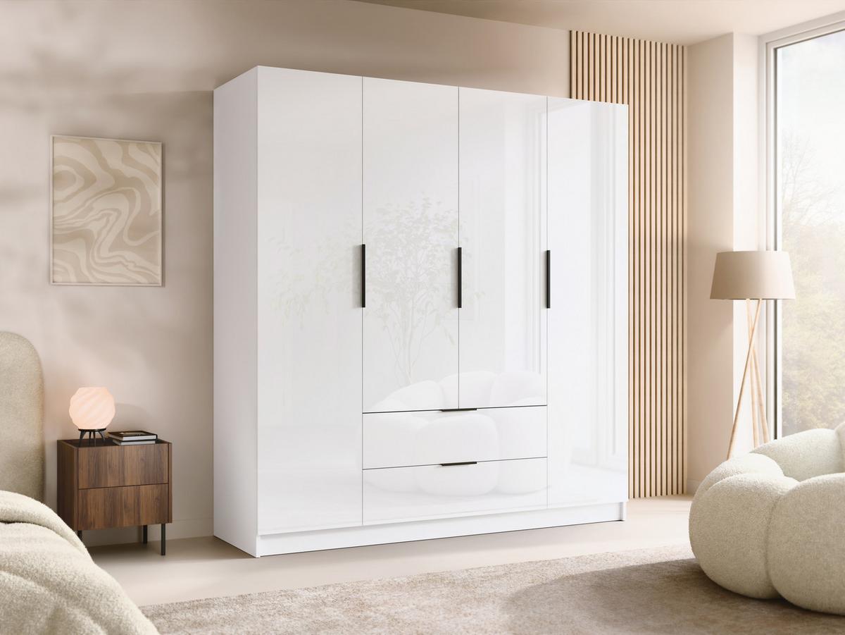 KLEIDERSCHRANK Sofia I Gloss - Weiß Hochglanz/Schwarz, Holzwerkstoff/Kunststoff (200/216/60cm) - MIRJAN24