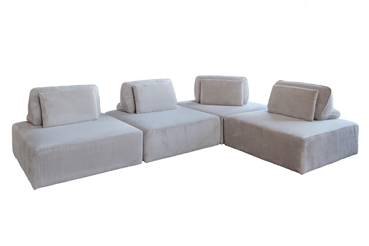 MODULSOFA WIOLO SOFT 4 MODULE 4 KISSEN Hellgrau Cord - Hellgrau/Schwarz, Kunststoff/Textil (333/84/222cm) - KAWOLA