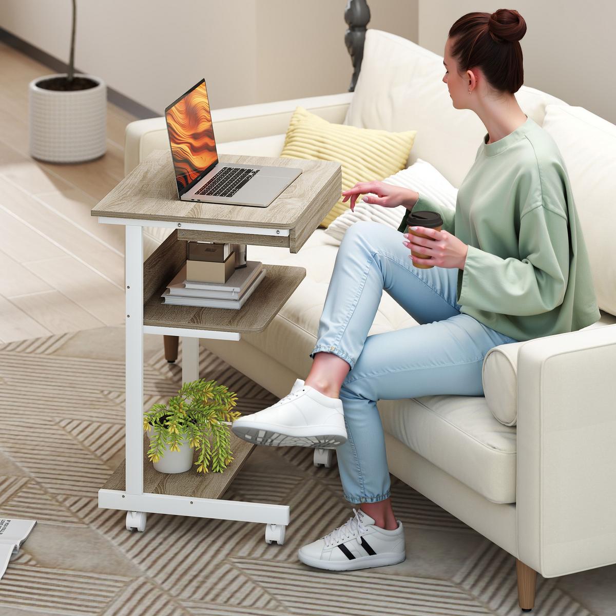 SCHREIBTISCH Spanplatte Metall Eiche - Eichefarben/Weiß, Holzwerkstoff/Metall (56/51/79cm) - HOMCOM