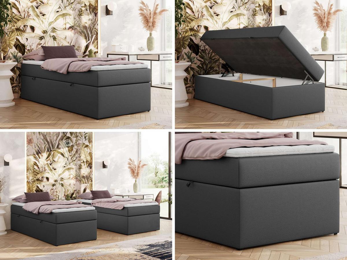 BOXBETT ZERO 90/200 - Dunkelgrau Kunstleder - H4 - Topper Visco - Dunkelgrau, Textil (90/200cm) - MKS