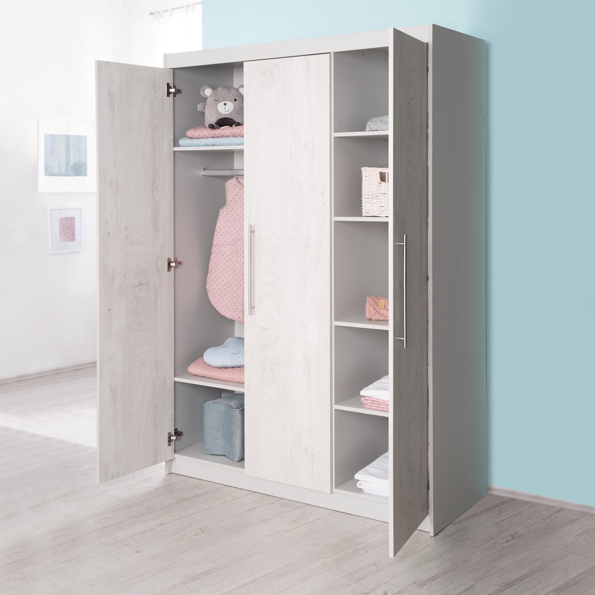 BABYZIMMER-SET Maren 2 mit breiter Wickelkommode 3-teilig - Hellgrau, Holzwerkstoff (76/80/142cm) - Roba