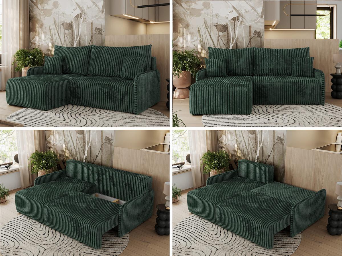 ECKSCHLAFSOFA ARPA L Grün Cord - links - Schwarz/Grün, Kunststoff/Textil (198/150cm) - MKS