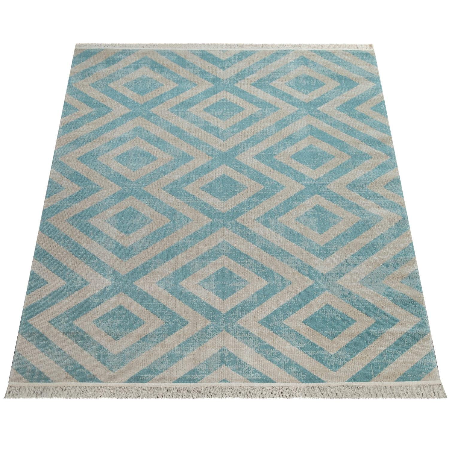 FLACHWEBTEPPICH, mit Rautenmuster, Blau, 60 x 100 cm - Blau, Textil (60/100cm) - KADIMA DESIGN