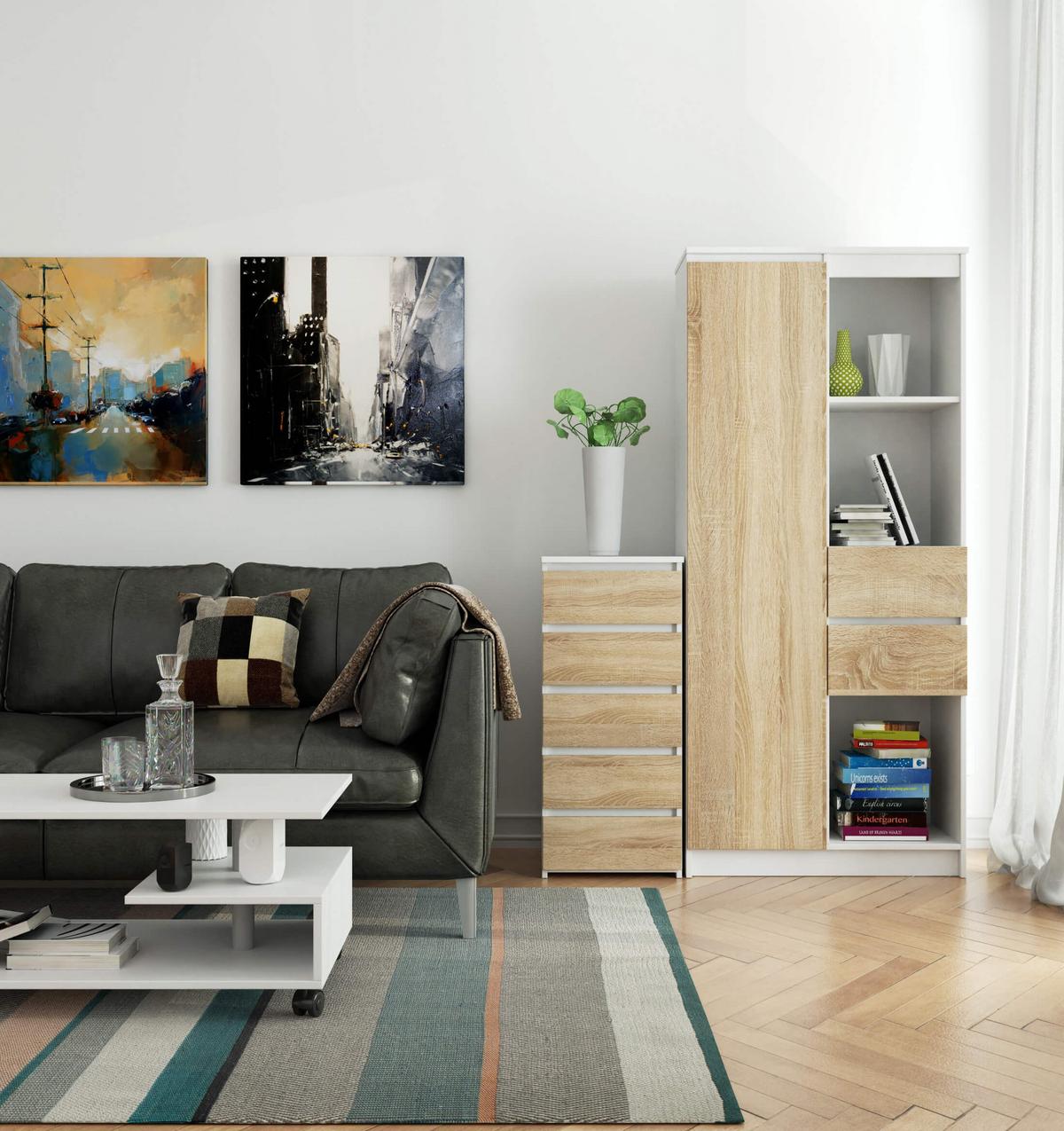 KOMMODE Weiß, Eiche Sonoma 92/40/35 - Weiß, Holzwerkstoff (40/92/35cm) - RAUMHIRSCH FURNITURE