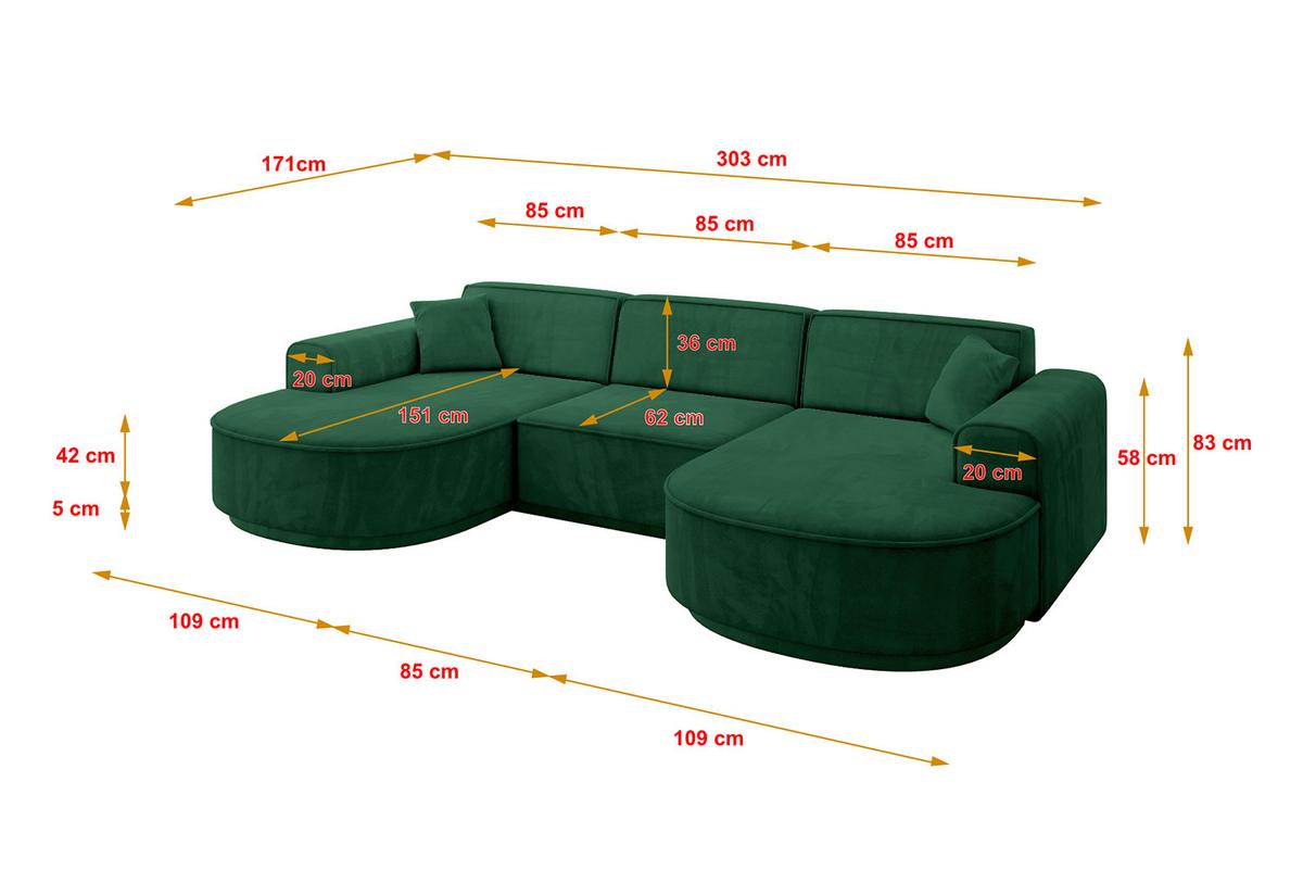 WOHNLANDSCHAFT MARI-U1-v3 - 303x171x83 cm Dunkelgrün Velours - Dunkelgrün/Schwarz, Holzwerkstoff/Kunststoff (303/83/171cm) - ALTDECOR