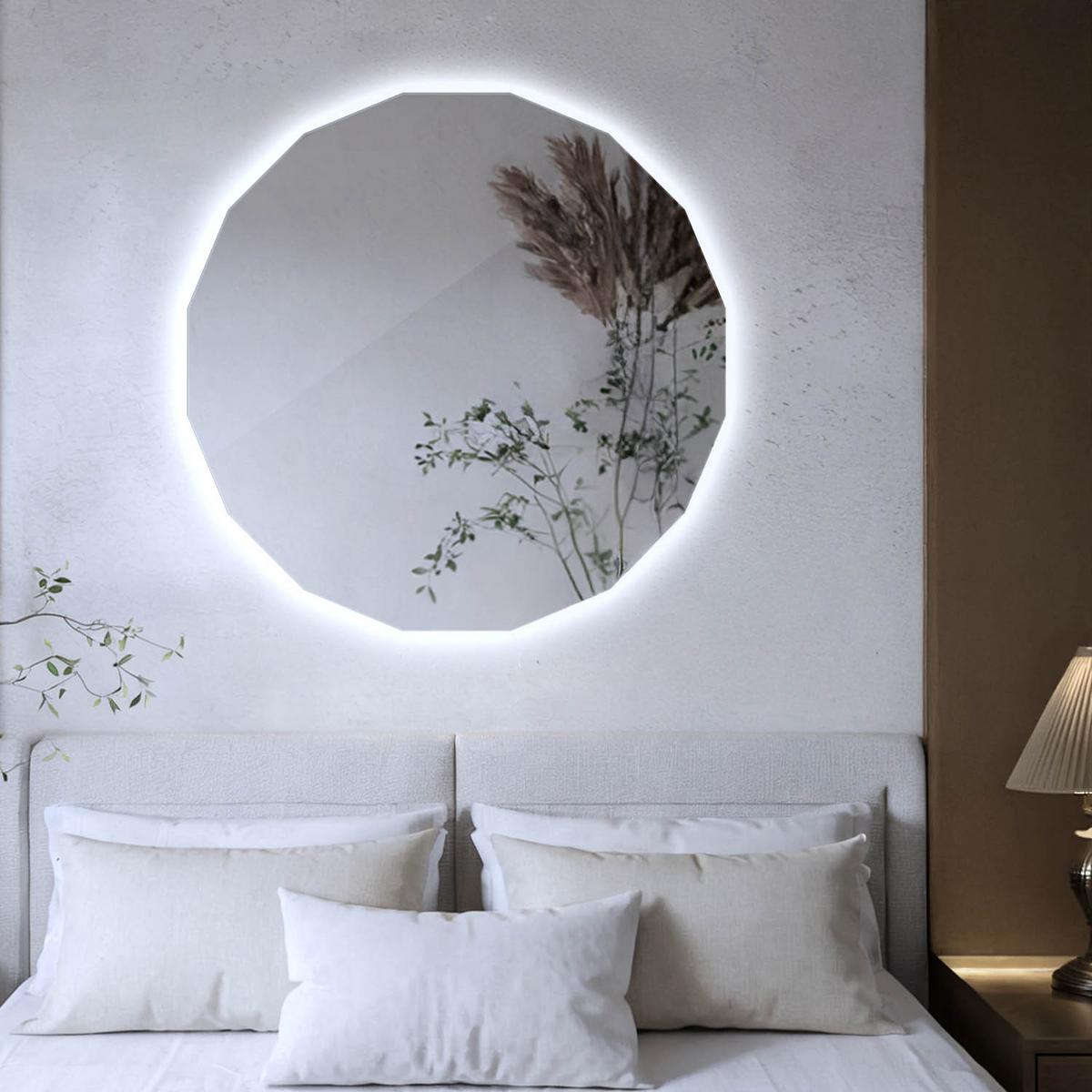 LED-SPIEGEL 50 cm x 50 cm Asymmetrische Form Kaltweiß 6000 K - Platinfarben, Glas (50/50/0.4cm) - Wallfluent