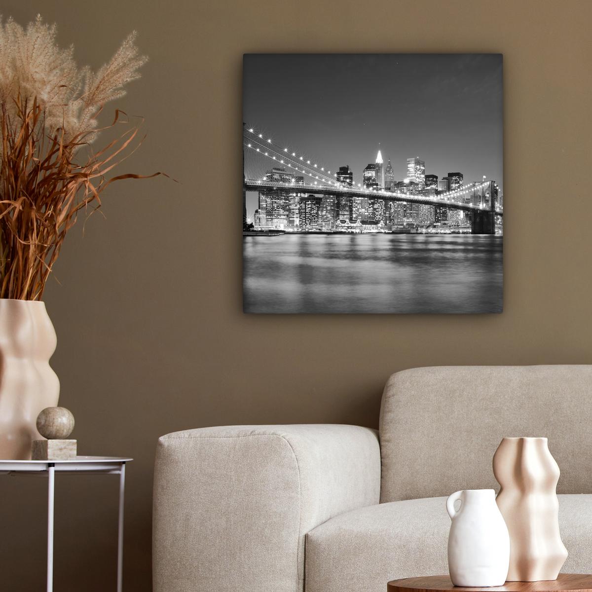 LEINWANDBILD New York - Brücke - Brooklyn - Schwarz und weiß - Architektur Wandbild Wohnzimmer 50x50 cm - Schwarz, Textil (50/50cm) - MuchoWow