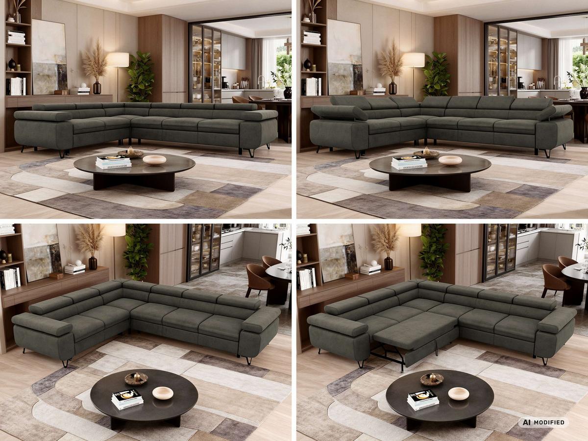 ECKSOFA NORDEN L - Dunkelgrau Velvet - Rechts Seite - Dunkelgrau/Anthrazit, Textil/Metall (329/269cm) - MKS