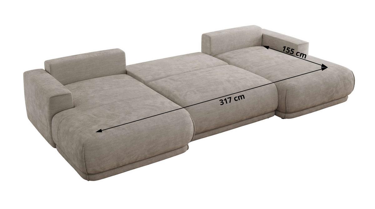 WOHNLANDSCHAFT RINA U Hellgrau Schenille glatt - Hellgrau/Schwarz, Kunststoff/Textil (360/85/170cm) - MKS