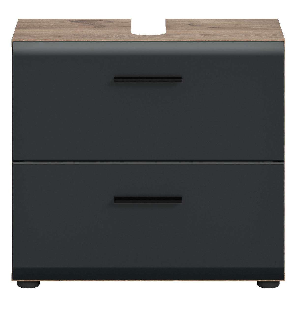 WASCHBECKENUNTERSCHRANK Schwarz matt, Eiche 60 cm, Unterschrank mit Schubladen - Eichefarben/Schwarz, Holzwerkstoff/Kunststoff (60/54/30cm) - Inn.Furn