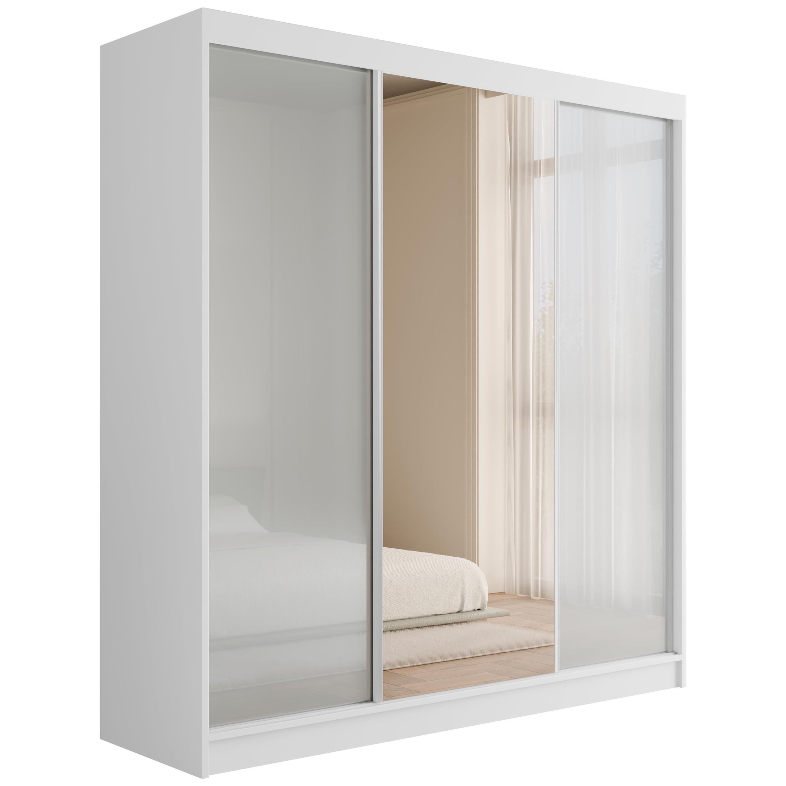 KLEIDERSCHRANK mit Spiegel V2-VITA 215x200 cm - Weiß - Weiß, Holzwerkstoff (200/215/61cm) - ALTDECOR