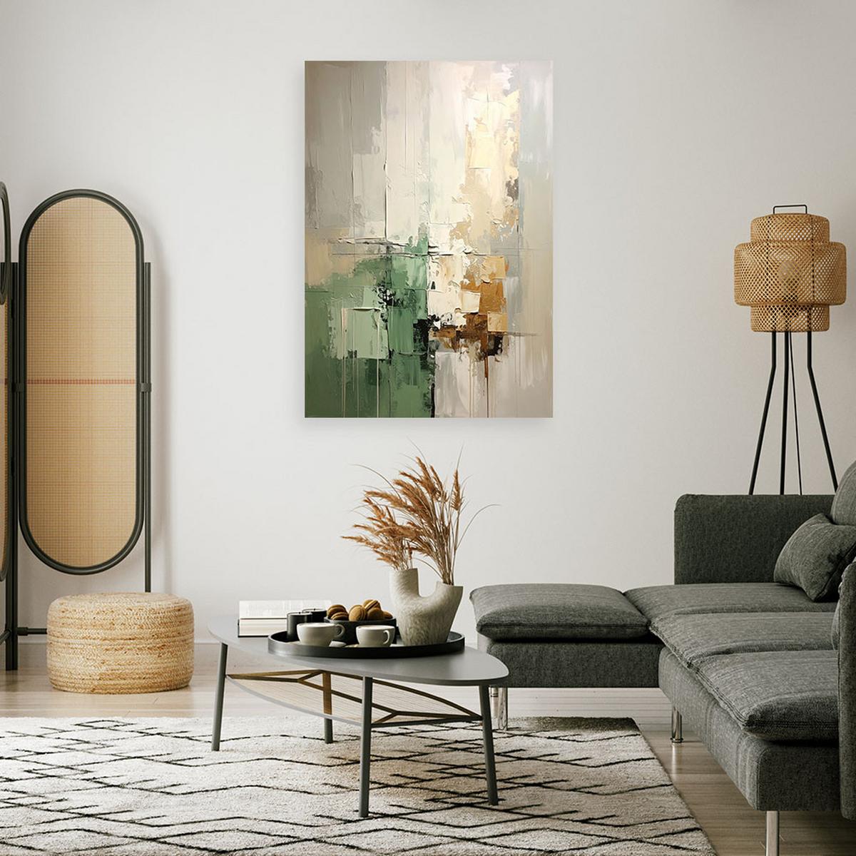 WANDBILD, Abstrakt in Beige und Grün - Grün, Textil (30/45cm) - Feeby