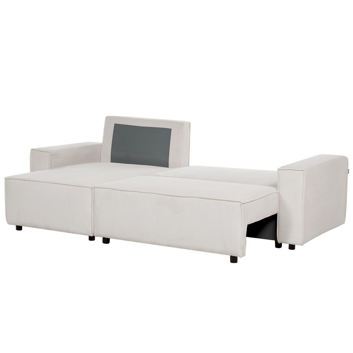 2-SITZER-ECKSOFA Cord cremeweiß linksseitig mit Schlaffunktion Abacka - Schwarz/Weiß, Textil (247/147cm) - Beliani