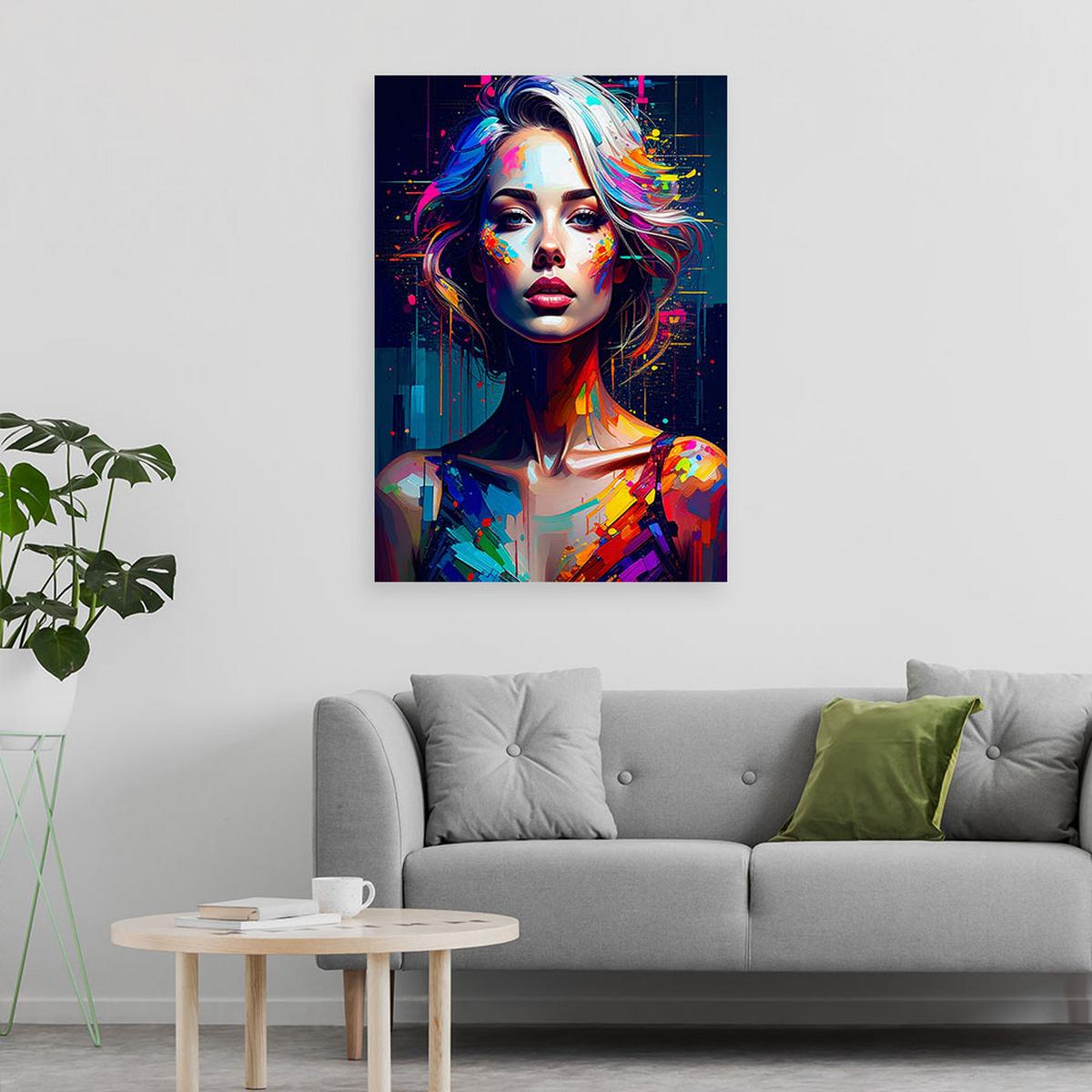 LEINWANDBILD Buntes Porträt einer Frau 60x90cm - Multicolor, Textil (60/90cm) - Feeby