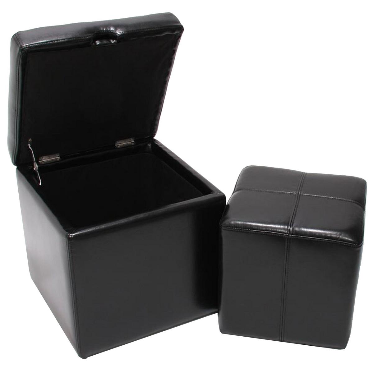 SITZHOCKER Schwarz 2er-Set - Schwarz, Leder (44/45/44cm) - MCW