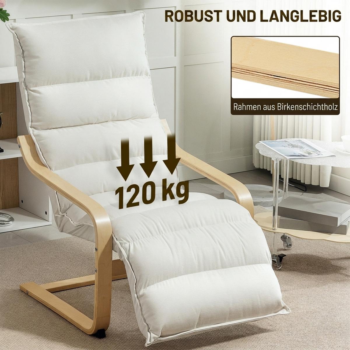 LOUNGE-SESSEL Polyester Birkenlaminat Cremeweiß - Creme/Naturfarben, Holz/Birkenholz (67/105/114cm) - HOMCOM
