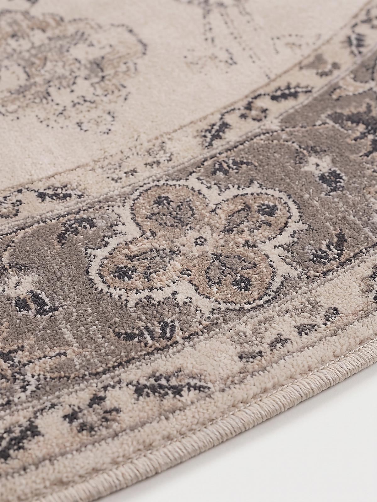 TEPPICH Kurzflor, waschbar, mit floralen Ornamenten, aus Polyester, VERNANTE in Beige-Grau, Ø 120 cm - Beige, Textil (120/120cm) - KADIMA DESIGN