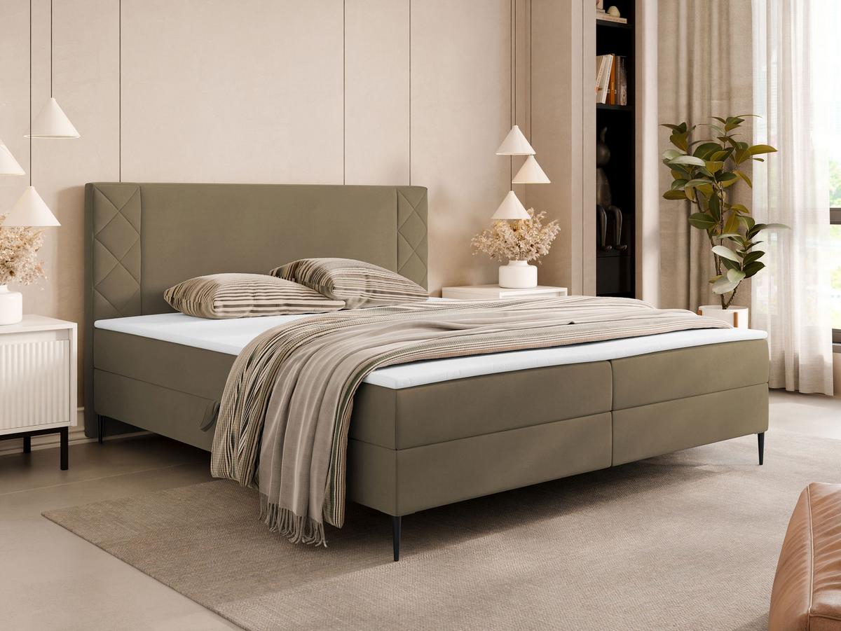 BOXBETT Portes - H3 - Hellbraun/Schwarz, Holzwerkstoff/Textil (160/200cm) - MIRJAN24