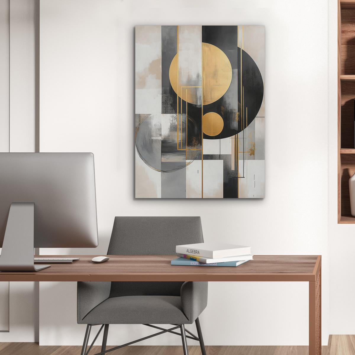 AKUSTIKBILD Abstrakt - Gold - Silber - Formen - Ästhetisch - Modern Wandbilder 60x80 cm - Goldfarben, Kunststoff (60/80/0.9cm) - MuchoWow