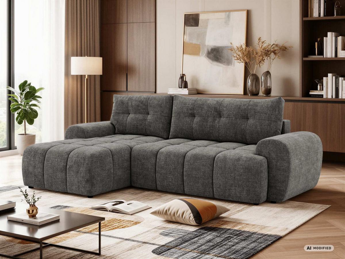 ECKSOFA MARIVO L - Dunkelgrau Schenille grob gewebt - Links Seite - Dunkelgrau/Schwarz, Kunststoff/Textil (161/271cm) - MKS