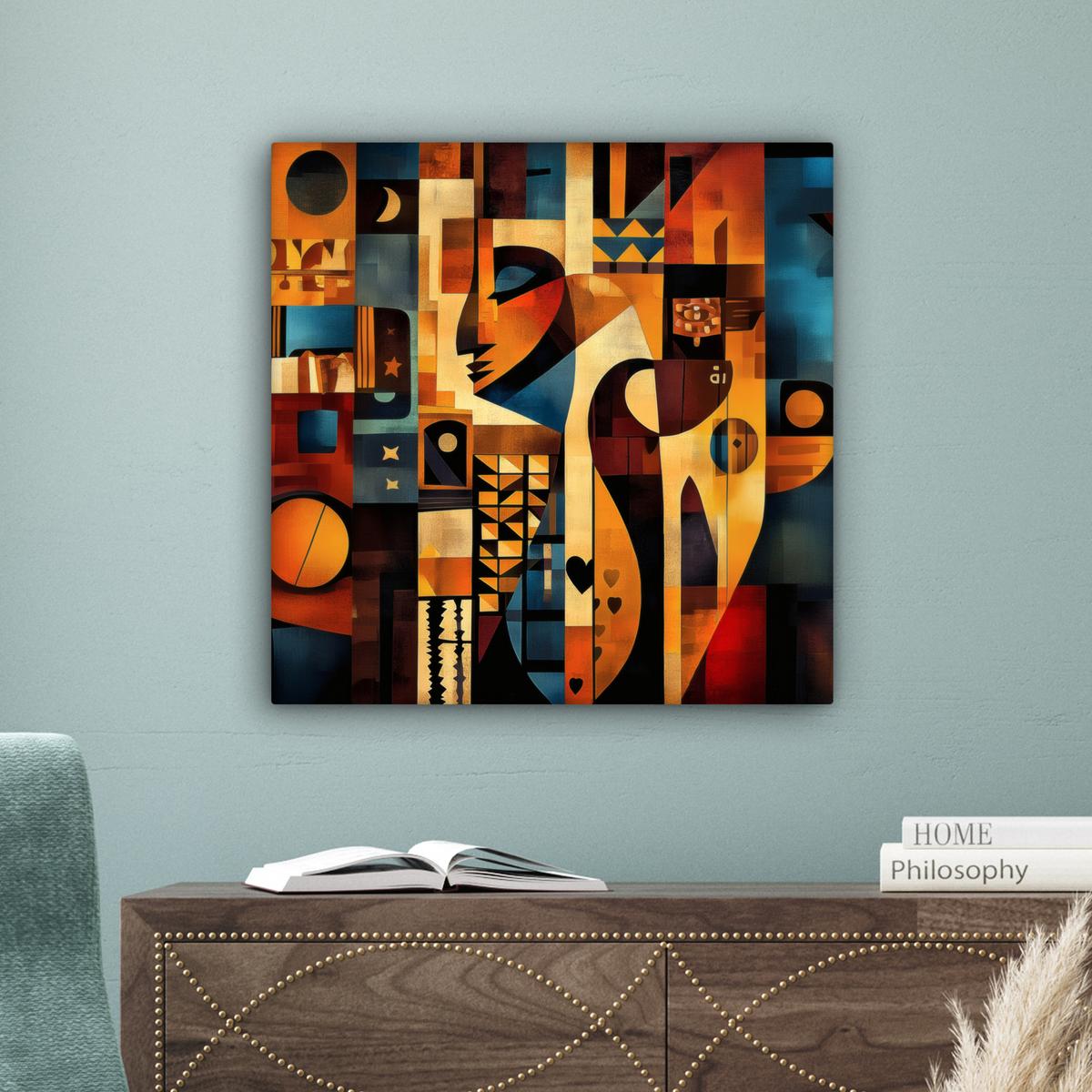 LEINWANDBILD Figuren - Abstrakt - Symbole Wandbild Wohnzimmer 50x50 cm - Terracotta, Textil (50/50cm) - MuchoWow