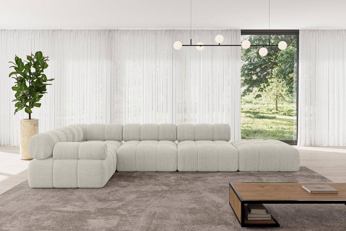 ECKSOFA modulares Sofa Felto-L2 - 380x190x70 cm Creme Cord - Hellgrau/Creme, Holzwerkstoff/Textil (380/190cm) - ALTDECOR