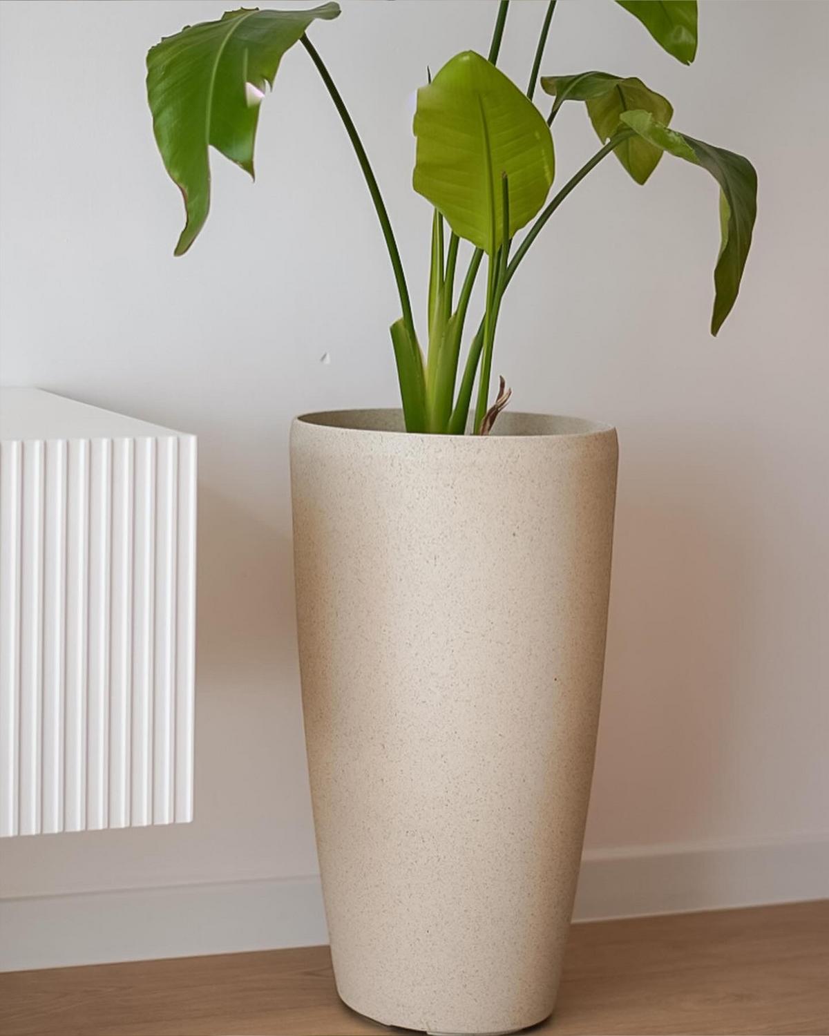 BLUMENTOPF hellbeige rund 31/31/58 cm Abdera - Beige, Stein (58cm) - Beliani